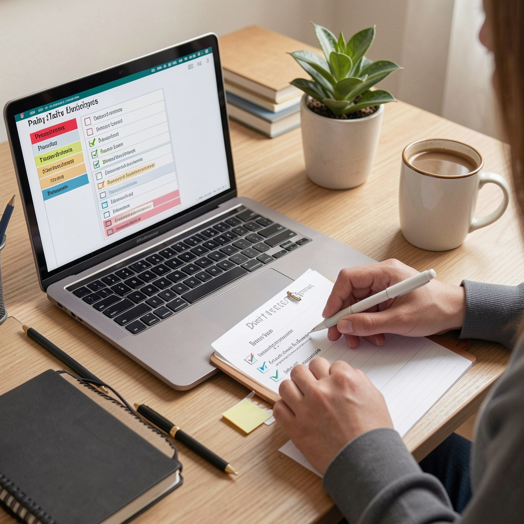 Person organizing daily tasks by priority